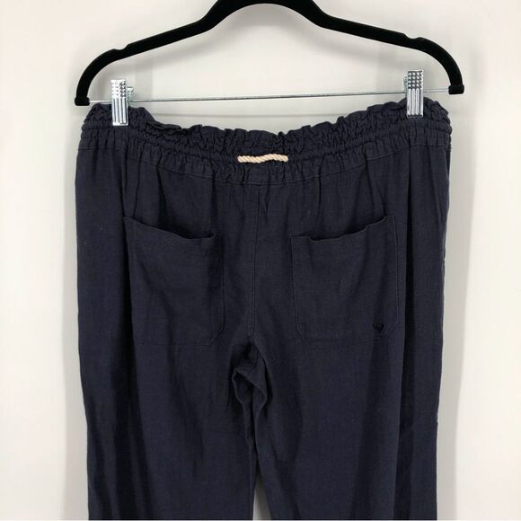 Roxy Pants Womens Large Linen Blend Navy Blue Pull On Elastic Drawstring Beach - Picture 4 of 13